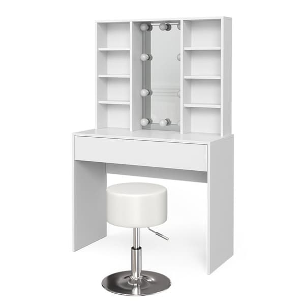 Vicco Alexa sminkbord, Vit, 93 cm med LED-belysning och pall