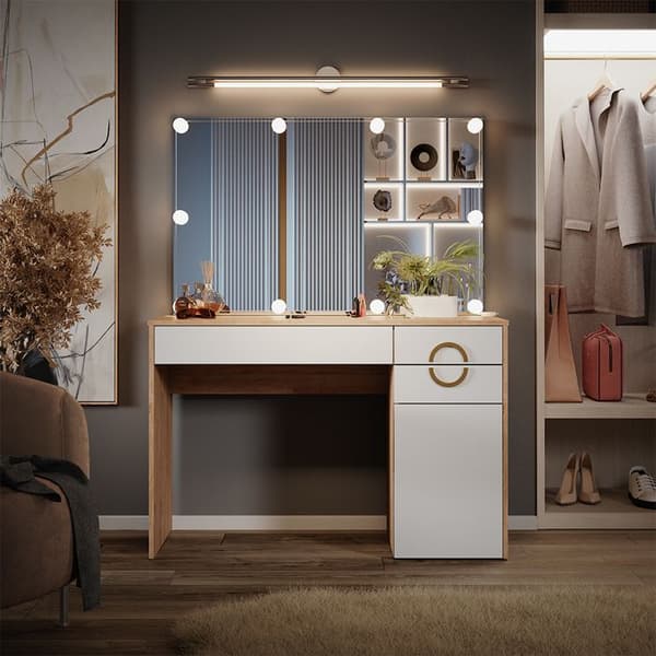 Vicco Adela sminkbord, Vit, 115 cm med LED-belysning