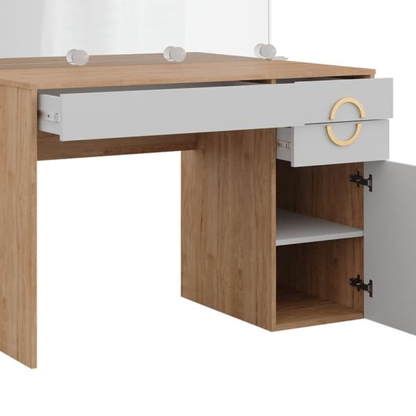 Vicco Adela sminkbord, Vit, 115 cm med LED-belysning