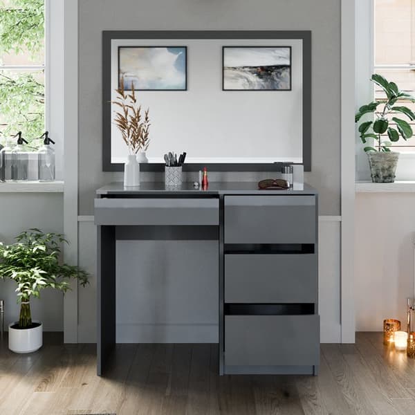 Vicco Sherry Sminkbord, Grå Högglans, 90 cm med 4 lådor