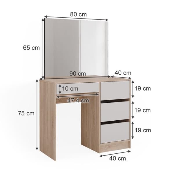 Vicco Sherry sminkbord, Sonoma, 90 cm med spegel