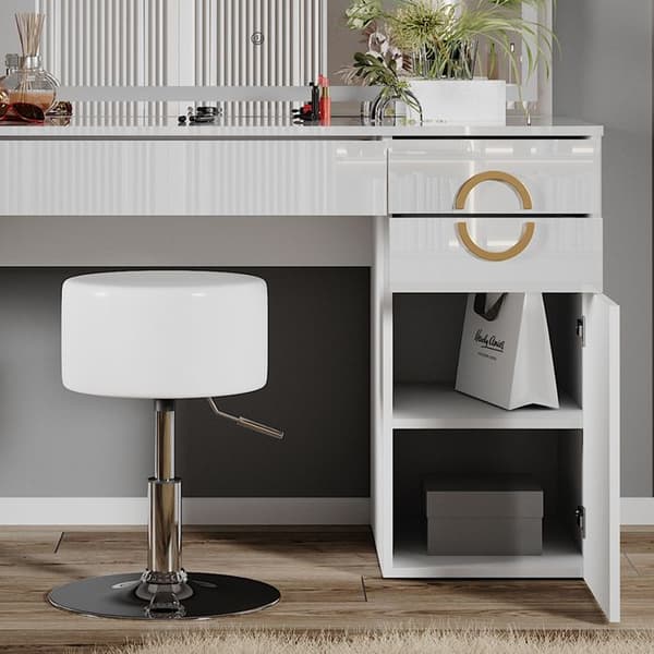 Vicco Adela sminkbord, Vit Högglans, 115 cm med LED-spegel och pall