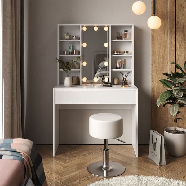 Vicco Alexa sminkbord, Vit, 93 cm med pall