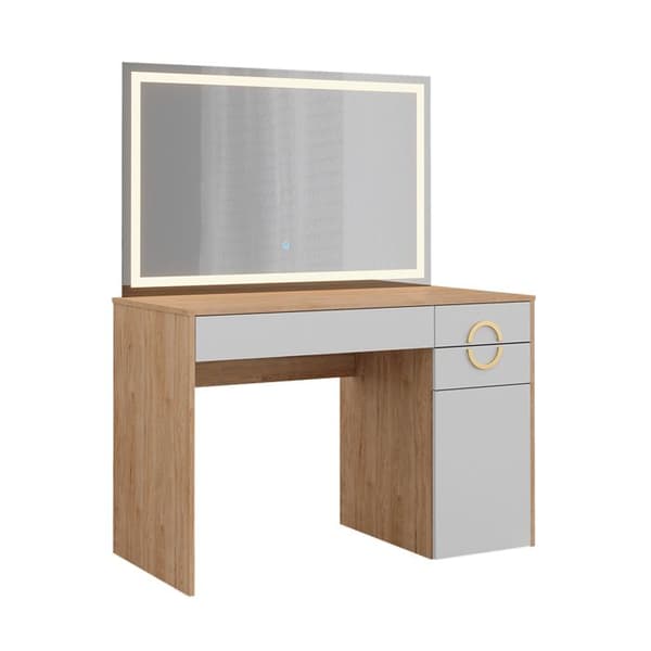Vicco Adela sminkbord, Vit, 115 cm med LED-spegel