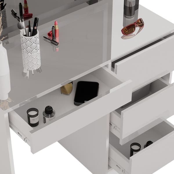 Vicco Sherry sminkbord, Högblank vit, 90 cm med LED-spegel