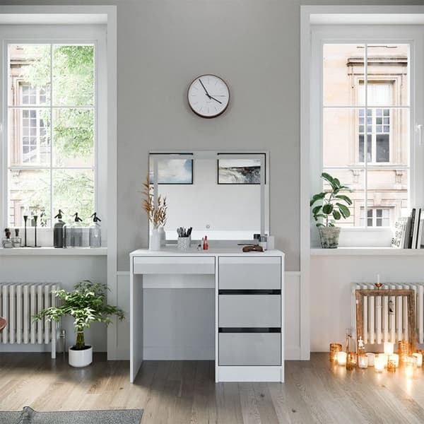 Vicco Sherry sminkbord, Högblank vit, 90 cm med LED-spegel