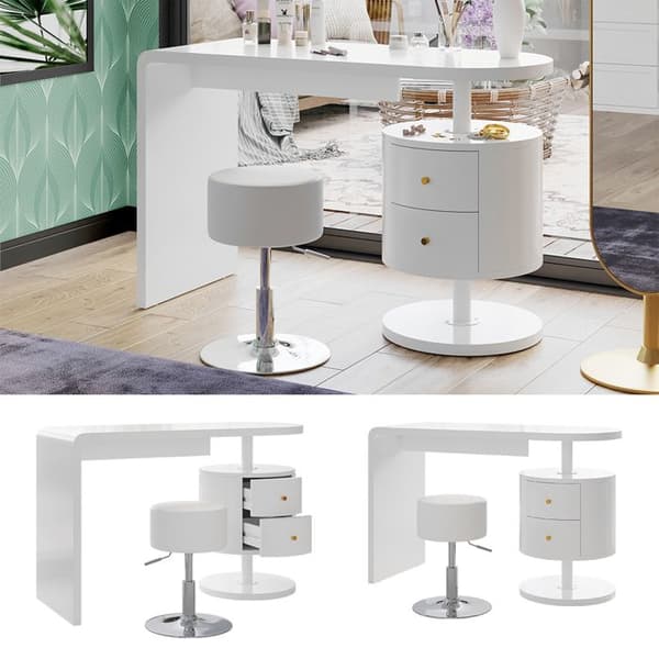 Vicco Lara sminkbord, Vit Högblank, 120 cm med pall
