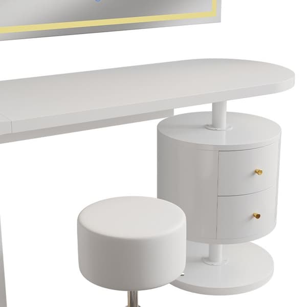 Vicco Lara sminkbord, Vit Högglans, 120 cm med LED-spegel och pall