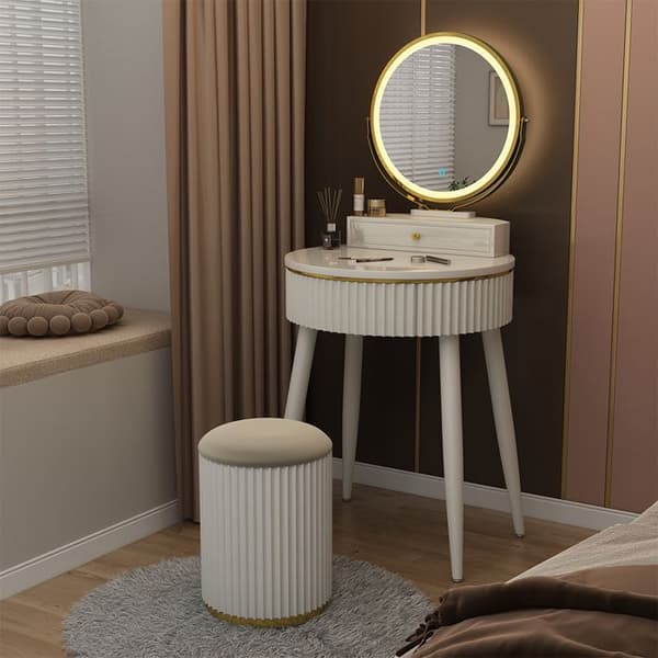 Vicco Gesa Sminkbord, Vit, 60 cm med LED-spegel i 3 toner av vitt, ljusdimmer