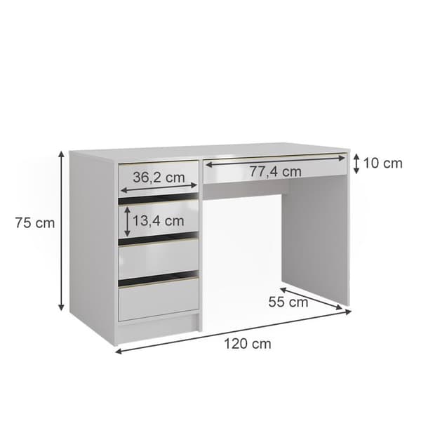 Vicco Sherry Sminkbord, Vit Högglans, 120 cm utan spegel