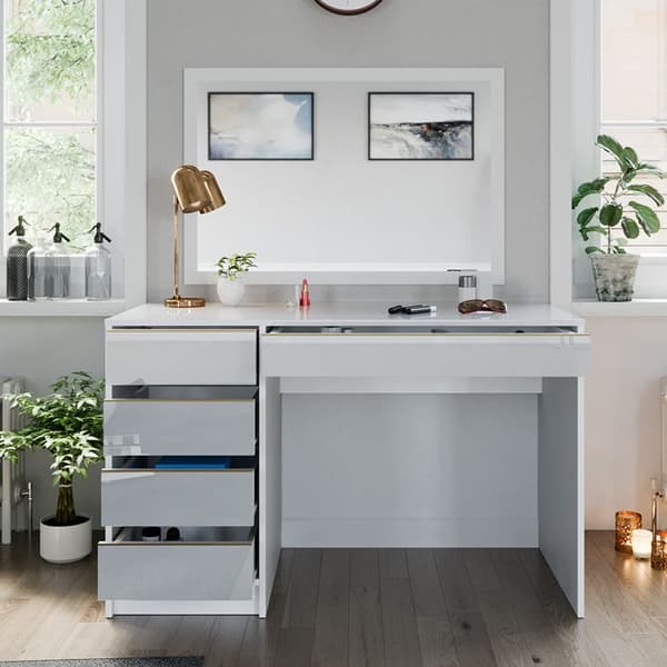 Vicco Sherry Sminkbord, Vit Högglans, 120 cm utan spegel