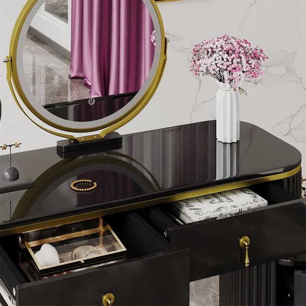 Vicco Charlène sminkbord, Svart, 100 cm med LED-spegel