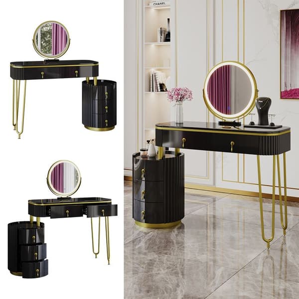 Vicco Charlène sminkbord, Svart, 100 cm med LED-spegel