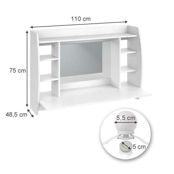 Vicco Max sminkbord, Vit, 110 cm med LED-belysning