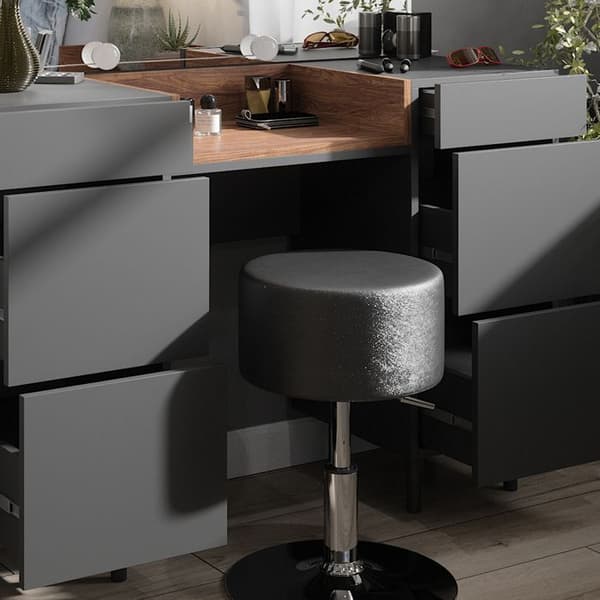 Vicco Anika sminkbord, antracit, 120 cm med LED-belysning och pall