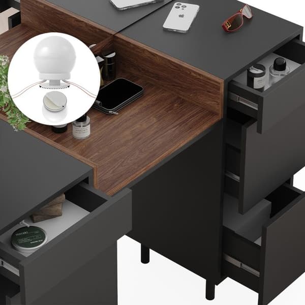 Vicco Anika sminkbord, antracit, 120 cm med LED-belysning och pall