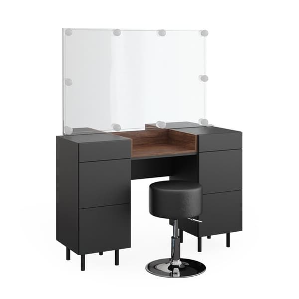 Vicco Anika sminkbord, antracit, 120 cm med LED-belysning och pall