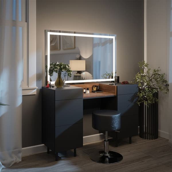 Vicco Anika sminkbord, antracit, 120 cm med LED-spegel och pall