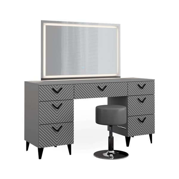 Vicco Anett sminkbord, Grå, 150 cm med LED-spegel och pall