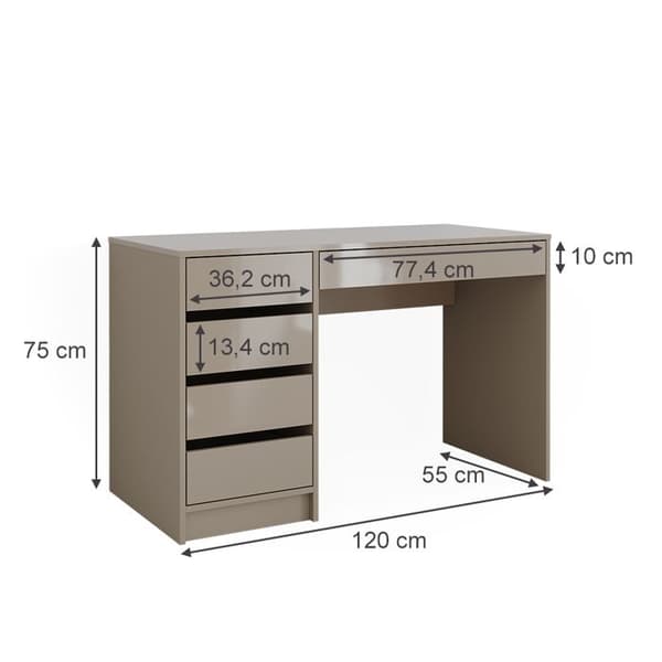 Vicco Sherry Sminkbord, Gloss Grå, 120 cm utan spegel