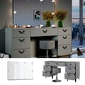 Miniatyrbild 2 av 6: Vicco Anett sminkbord, Grå, 150 cm med LED-belysning och pall