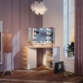 Miniatyrbild 4 av 6: Vicco Sofia sminkbord, Vit/Sonoma, 128,4 cm med LED-belysning