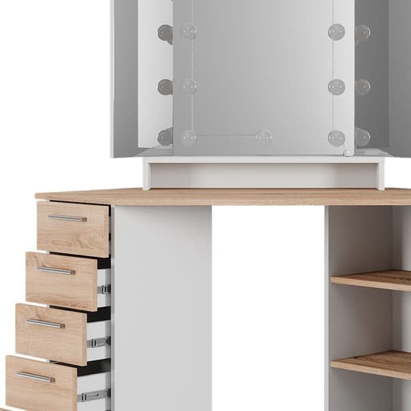 Vicco Sofia sminkbord, Vit/Sonoma, 128,4 cm med LED-belysning