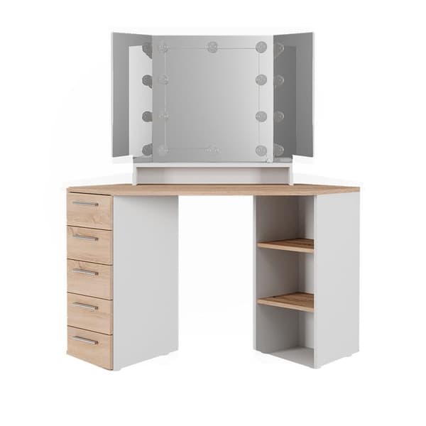 Vicco Sofia sminkbord, Vit/Sonoma, 128,4 cm med LED-belysning