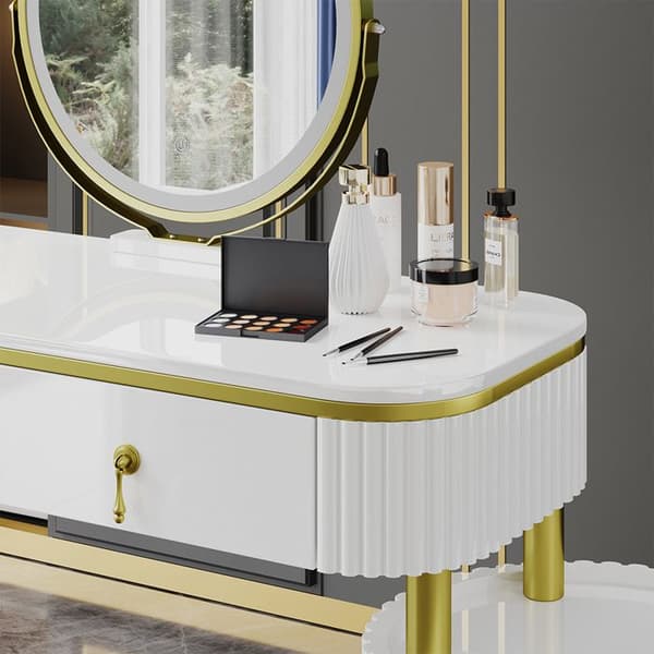 Vicco Charlène sminkbord, Vit, 100 cm med LED-spegel