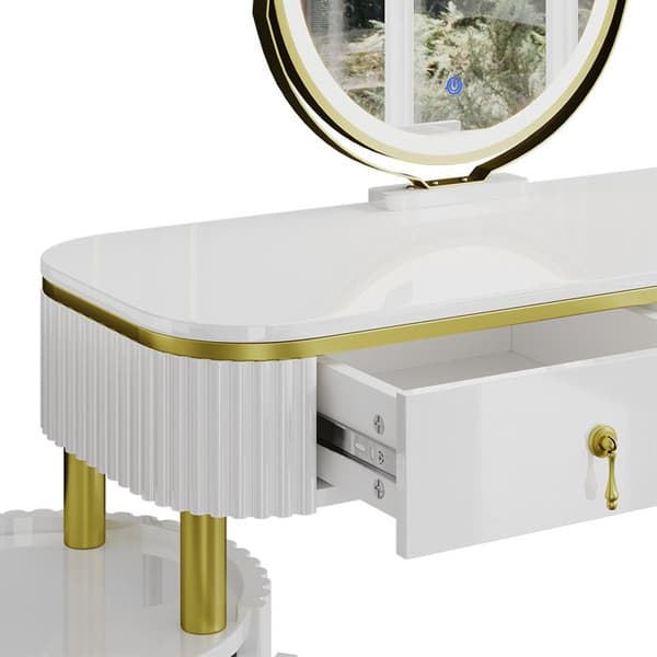 Vicco Charlène sminkbord, Vit, 100 cm med LED-spegel
