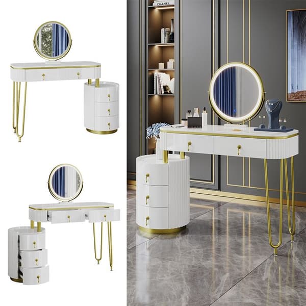 Vicco Charlène sminkbord, Vit, 100 cm med LED-spegel