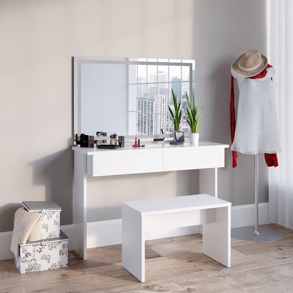 Vicco Azur sminkbord, Vit, 120 cm med LED-spegel och bänk