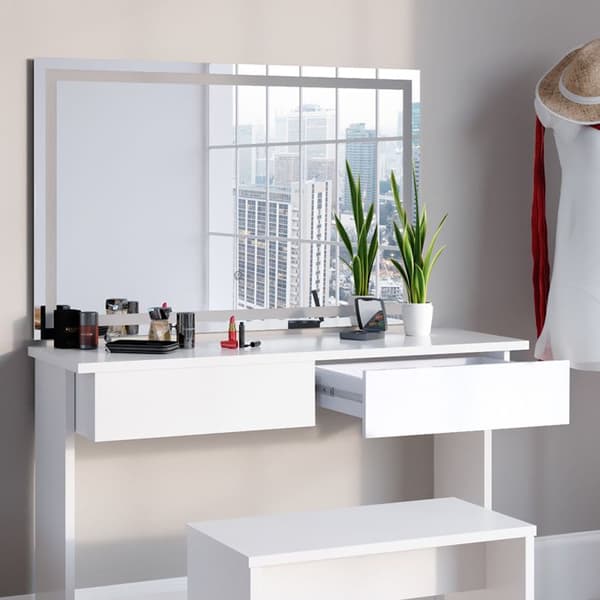Vicco Azur sminkbord, Vit, 120 cm med LED-spegel och bänk