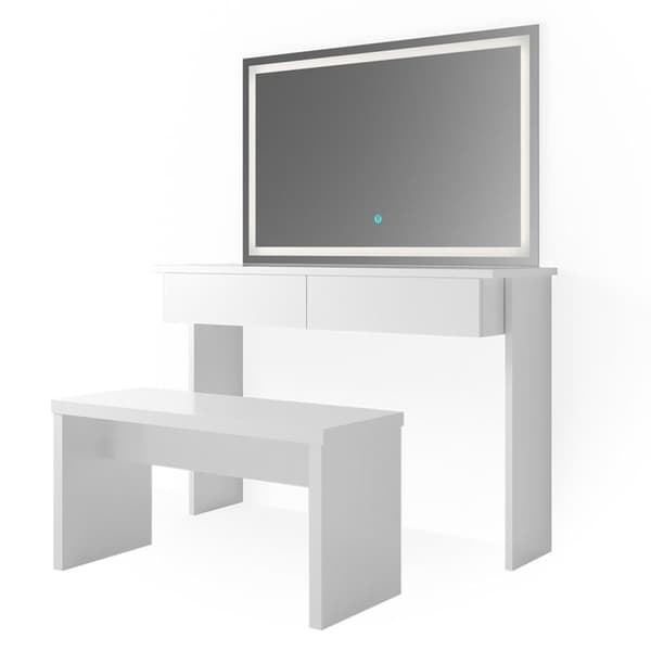 Vicco Azur sminkbord, Vit, 120 cm med LED-spegel och bänk