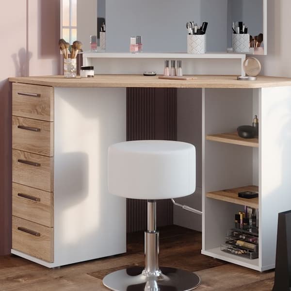 Vicco Sofia sminkbord, Vit/Sonoma, 128,4 cm med pall