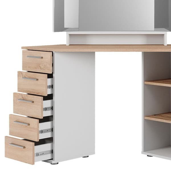Vicco Sofia sminkbord, Vit/Sonoma, 128,4 cm med pall