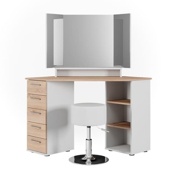 Vicco Sofia sminkbord, Vit/Sonoma, 128,4 cm med pall