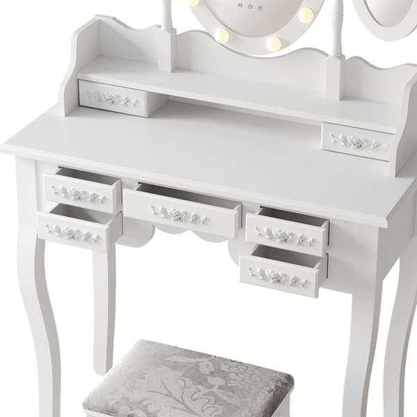Vicco Diana sminkbord, Vit, 85 cm med belysning och pall