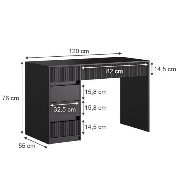 Omira sminkbord, 120 cm utan spegel, Svart, Vicco