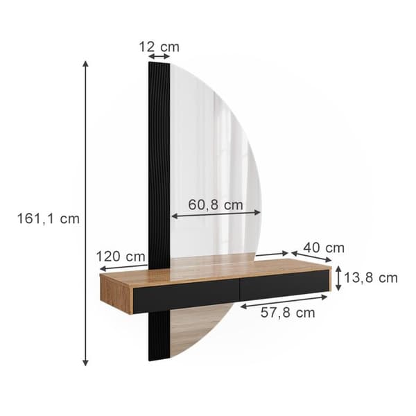 Melisa sminkbord, 120 cm med 2 lådor, Grå, Vicco