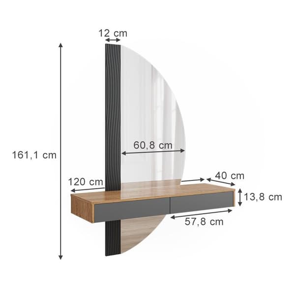Melisa sminkbord, 120 cm med 2 lådor, Grå, Vicco