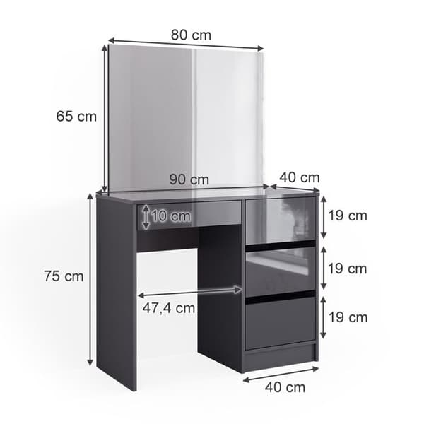 Sherry sminkbord, 90 cm med spegel, antracit, Vicco
