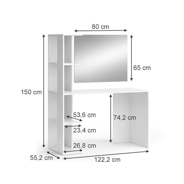 Torntoalettbord, 122,2 cm med spegel, Vit, Vicco