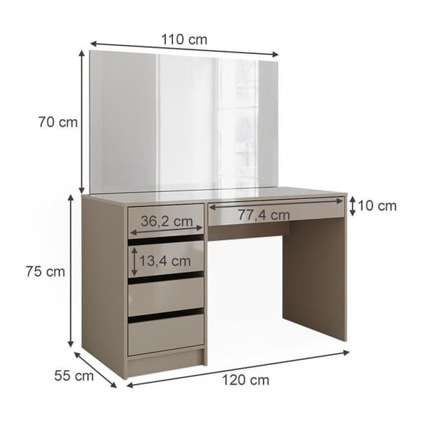 Sherry sminkbord, 120 cm med spegel, Greige, Vicco