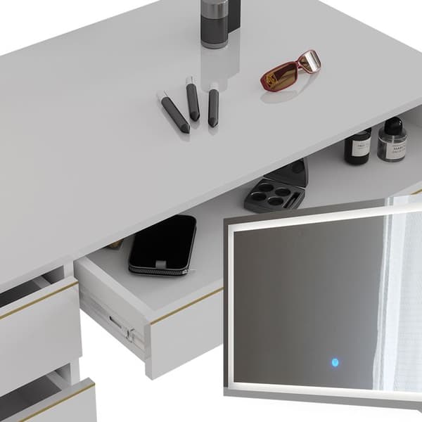 Sherry sminkbord, 120 cm med LED-spegel, Vit/Guld, Vicco