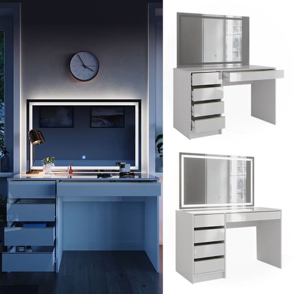 Sherry sminkbord, 120 cm med LED-spegel, Vit/Guld, Vicco