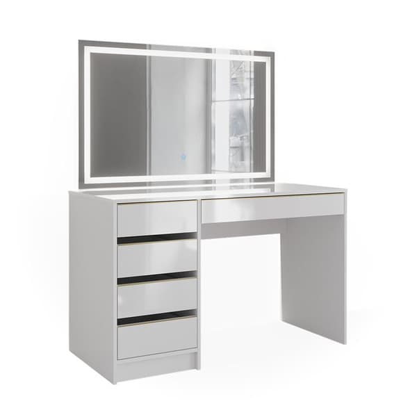 Sherry sminkbord, 120 cm med LED-spegel, Vit/Guld, Vicco