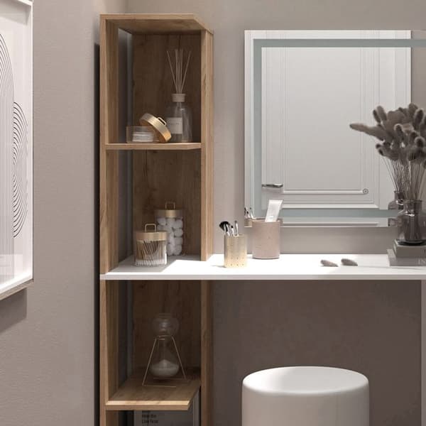 Torntoalettbord, 122,2 cm med LED-spegel och pall, Vit/Sonoma, Vicco