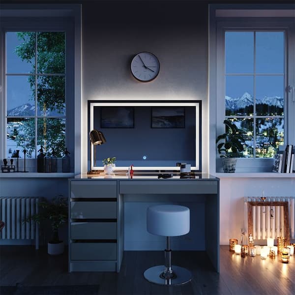 Sherry sminkbord, 120 cm med LED-spegel och pall, Greige, Vicco