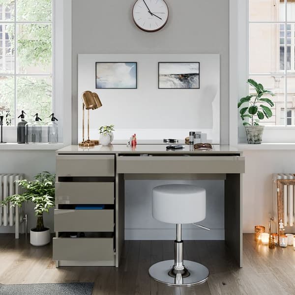 Sherry sminkbord, 120 cm med LED-spegel och pall, Greige, Vicco